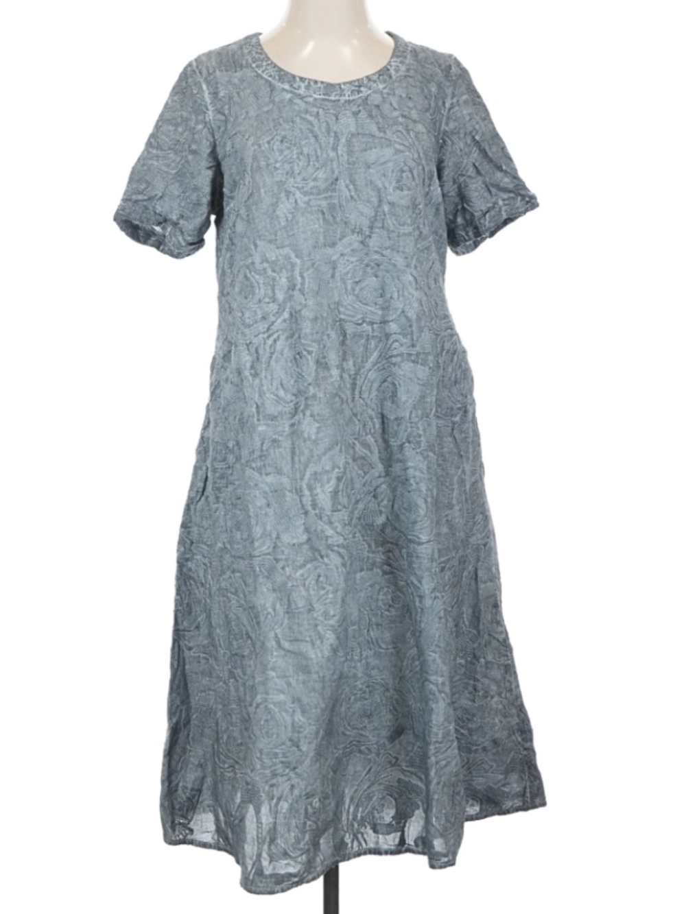 Grizas Floral Dress Gray Blue Small